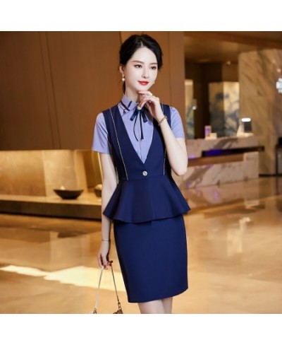 Fashion Ladies Blue Waistcoat Vest Women 2 Piece Skirt and Top Sets Business Suits Work Uniform Office Wear OL Styles $87.06 ...