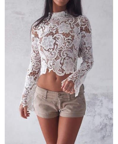 New Elegant Fashion Women Casual Lace Tops Long Sleeve Loose Shirt Ladies Blouse Plus Size $24.41 - Women Tops