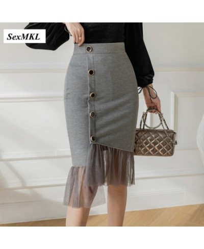 Faldas Mujer Moda 2023 Fashion High Waist Bodycon Sexy Skirts Women Korean Clothes Black Gray Elegant Button Red Pencil Skirt...