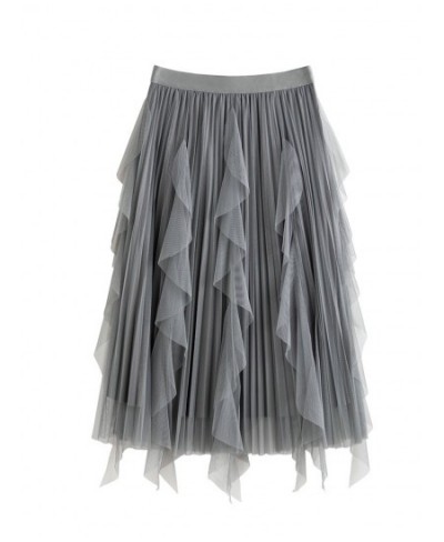 Elastic Waist Women Gray Irregular Mesh A-LINE Skirts 2023 Spring New Commuter Lady Tutu Skirt Casual High Waist Bottom $66.3...