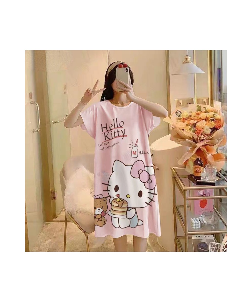 Hello Kitty Print Cartoon Sleepwear Cute Nightdress Daisy Mickey Duck Thin Summer Female Pajamas Nighty Home Wear $30.90 - Sl...