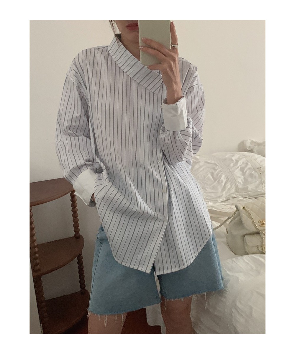 Blouse Women Shirts Striped Button Up Shirt Irregular Long Sleeve Tops Korean Fashion 2023 Office Lady Patchwork Clothes $45....