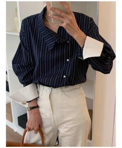 Blouse Women Shirts Striped Button Up Shirt Irregular Long Sleeve Tops Korean Fashion 2023 Office Lady Patchwork Clothes $45....