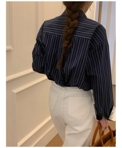 Blouse Women Shirts Striped Button Up Shirt Irregular Long Sleeve Tops Korean Fashion 2023 Office Lady Patchwork Clothes $45....