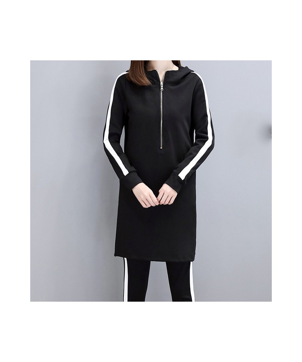 2023 Slim Black Hoodies Women Set Stripe Side Casual Two Piece Set Women Zipper Long Hooded Sweatshirt + Pant 3xl $41.04 - Su...