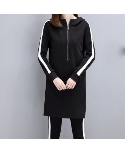 2023 Slim Black Hoodies Women Set Stripe Side Casual Two Piece Set Women Zipper Long Hooded Sweatshirt + Pant 3xl $41.04 - Su...