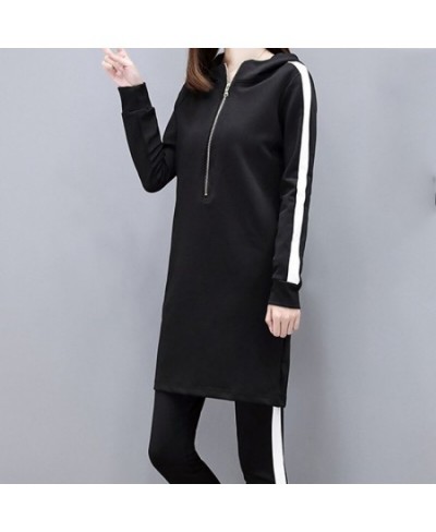 2023 Slim Black Hoodies Women Set Stripe Side Casual Two Piece Set Women Zipper Long Hooded Sweatshirt + Pant 3xl $41.04 - Su...