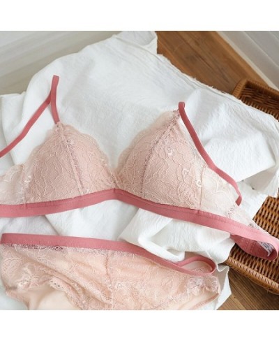 Lace triangle cup underwear thin section no steel ring is small and thin shoulder strap girls bra panties set $39.48 - Underwear