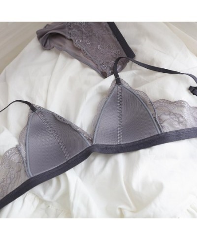 Lace triangle cup underwear thin section no steel ring is small and thin shoulder strap girls bra panties set $39.48 - Underwear