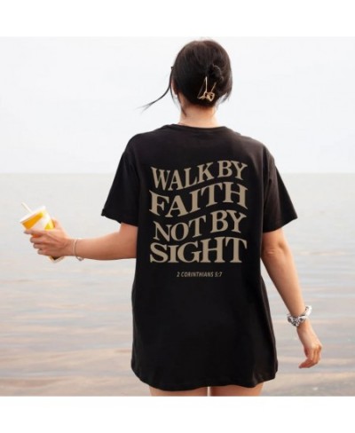 Walk By Faith Not By Sight【back print】Oversized T-Shirt Christian Loose Tee Women Casual 100% cotton Faith Based Aesthetic To...