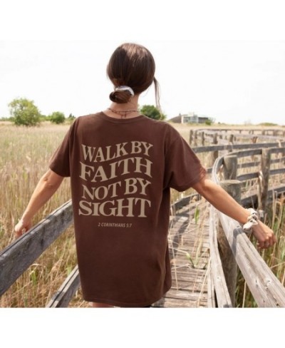 Walk By Faith Not By Sight【back print】Oversized T-Shirt Christian Loose Tee Women Casual 100% cotton Faith Based Aesthetic To...