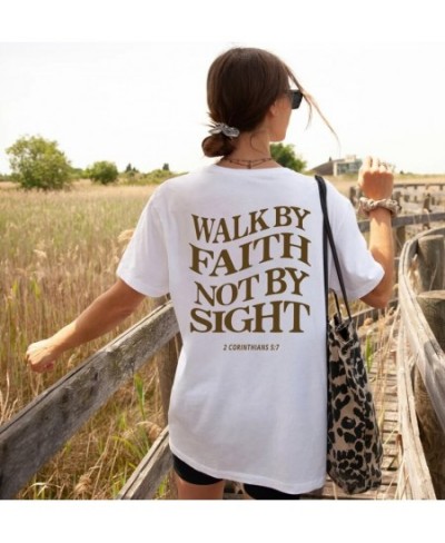 Walk By Faith Not By Sight【back print】Oversized T-Shirt Christian Loose Tee Women Casual 100% cotton Faith Based Aesthetic To...