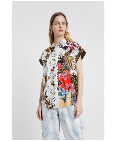 Asymmetric print off shoulder short sleeve shirt $39.63 - Tops & Tees