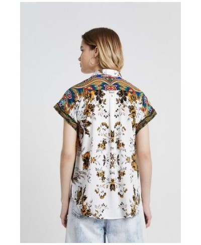 Asymmetric print off shoulder short sleeve shirt $39.63 - Tops & Tees