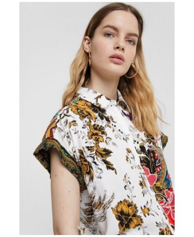 Asymmetric print off shoulder short sleeve shirt $39.63 - Tops & Tees