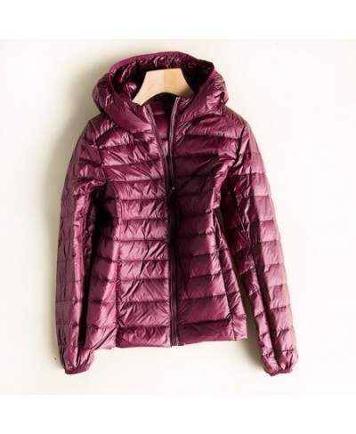 Winter Duck Down Jacket Women Ultra Light Slim Coat Autumn Short Thin Casual Hooded Puffer Jacket ED1136 $46.56 - Jackets & C...