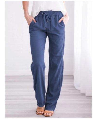 Cotton Linen Pants Women Solid Color Casual Loose Straight High Waist Pants Female Retro Pockets Trousers Lady Casual Pants $...