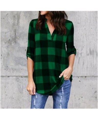 Slim Women's Pullover Plaid Shirts Plus Size 5XL Casual V Neck Blouse Cuffed Long Sleeve Camisas Tops Tunic Shirt $24.27 - Wo...