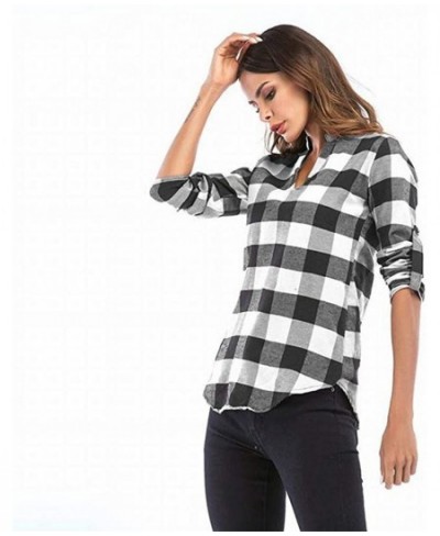 Slim Women's Pullover Plaid Shirts Plus Size 5XL Casual V Neck Blouse Cuffed Long Sleeve Camisas Tops Tunic Shirt $24.27 - Wo...