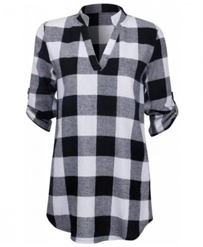 Slim Women's Pullover Plaid Shirts Plus Size 5XL Casual V Neck Blouse Cuffed Long Sleeve Camisas Tops Tunic Shirt $24.27 - Wo...