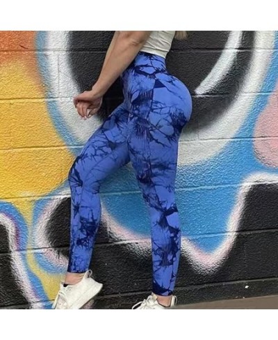 Tie Dyed Gym Push Up Leggings Women Female Yoga Sports Fitness Pants Ladies High Waist Peach Hip Seamless Leggings Tights $24...