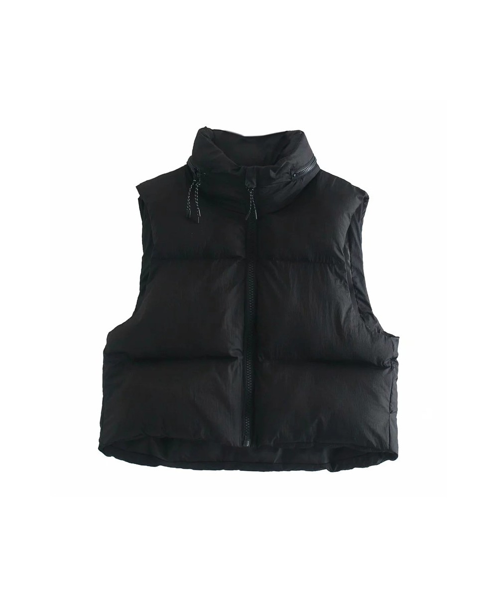 2023 Winter Black Cropped Vest Coat Women Fashion Keep Warm Sleeveless High Collar Zip Up Wasitcoats Woman Casual Vest Top $4...