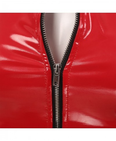 New Sexy Womens Zipper Jacket Wet Look Patent Leather Stand Collar Sleeveless Cami Vest Tank Tops Female Fashion Party Clubwe...