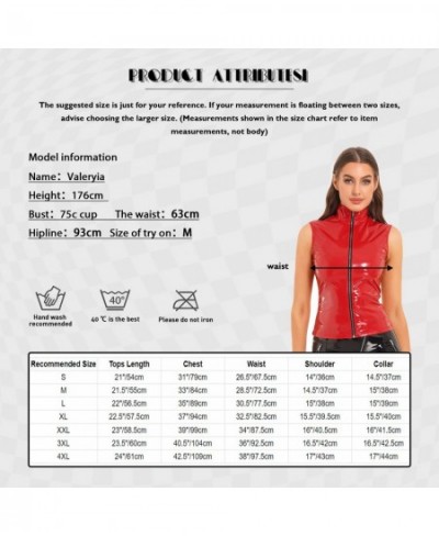 New Sexy Womens Zipper Jacket Wet Look Patent Leather Stand Collar Sleeveless Cami Vest Tank Tops Female Fashion Party Clubwe...