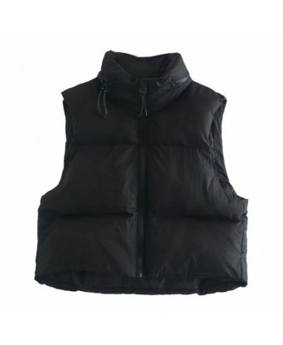 2023 Winter Black Cropped Vest Coat Women Fashion Keep Warm Sleeveless High Collar Zip Up Wasitcoats Woman Casual Vest Top $4...