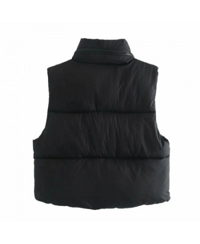 2023 Winter Black Cropped Vest Coat Women Fashion Keep Warm Sleeveless High Collar Zip Up Wasitcoats Woman Casual Vest Top $4...