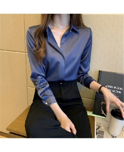 New Shirts Women White Shirt Women Long Sleeve Shirt Blouse Office Lady Satin Silk Blouse Tops Plus Size Woman Basic Shirt To...