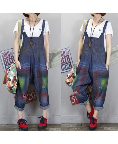 2023 New Summer Personalized Loose Bib Pants With Hole Print Denim Jumpsuit Long Trousers Harem Pants Casual Pant $81.73 - Ju...