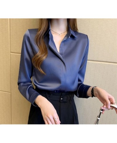 New Shirts Women White Shirt Women Long Sleeve Shirt Blouse Office Lady Satin Silk Blouse Tops Plus Size Woman Basic Shirt To...