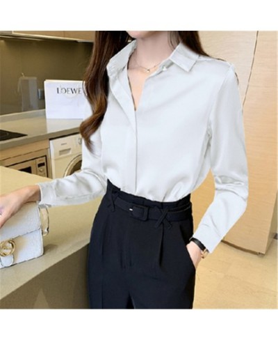 New Shirts Women White Shirt Women Long Sleeve Shirt Blouse Office Lady Satin Silk Blouse Tops Plus Size Woman Basic Shirt To...