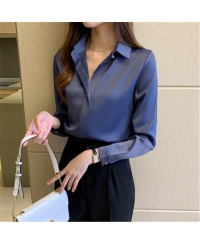 New Shirts Women White Shirt Women Long Sleeve Shirt Blouse Office Lady Satin Silk Blouse Tops Plus Size Woman Basic Shirt To...