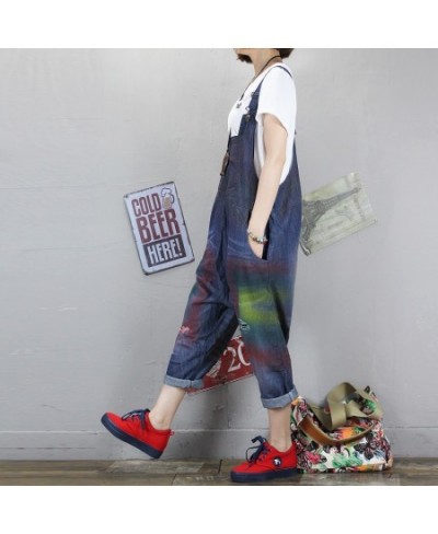 2023 New Summer Personalized Loose Bib Pants With Hole Print Denim Jumpsuit Long Trousers Harem Pants Casual Pant $81.73 - Ju...