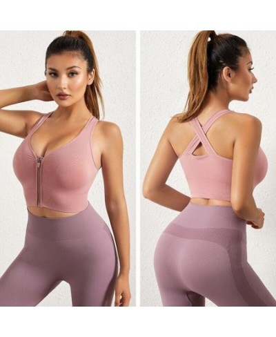 Women's Sports Bra Tops for Girls Fitness Sportswear Gym Underwear with Zipper Running Push Up Lingerie $20.05 - Underwear