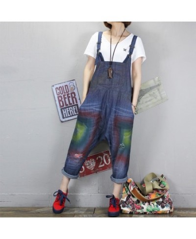 2023 New Summer Personalized Loose Bib Pants With Hole Print Denim Jumpsuit Long Trousers Harem Pants Casual Pant $81.73 - Ju...