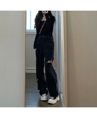 Ripped Jeans for Women 2023 Fashion HOLE High Waisted Jeans Straight Black Jeans Woman Streetwear Loose Denim Y2k Pants $47.8...