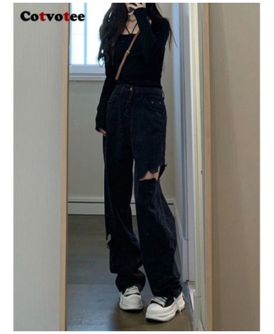 Ripped Jeans for Women 2023 Fashion HOLE High Waisted Jeans Straight Black Jeans Woman Streetwear Loose Denim Y2k Pants $47.8...