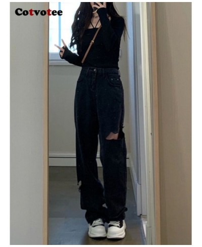 Ripped Jeans for Women 2023 Fashion HOLE High Waisted Jeans Straight Black Jeans Woman Streetwear Loose Denim Y2k Pants $47.8...