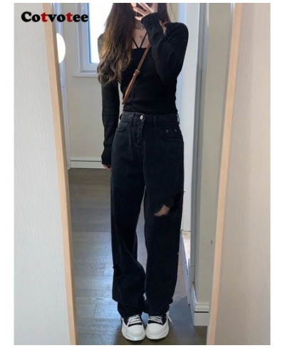 Ripped Jeans for Women 2023 Fashion HOLE High Waisted Jeans Straight Black Jeans Woman Streetwear Loose Denim Y2k Pants $47.8...