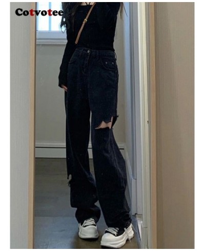 Ripped Jeans for Women 2023 Fashion HOLE High Waisted Jeans Straight Black Jeans Woman Streetwear Loose Denim Y2k Pants $47.8...