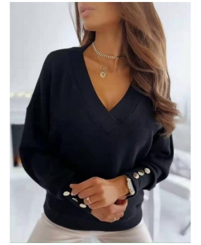 2023 Work Wear Women Blouses Long Sleeve Back Metal Buttons Shirt Casual V Neck Printed Plus Size Tops Fall Blouse $33.87 - B...