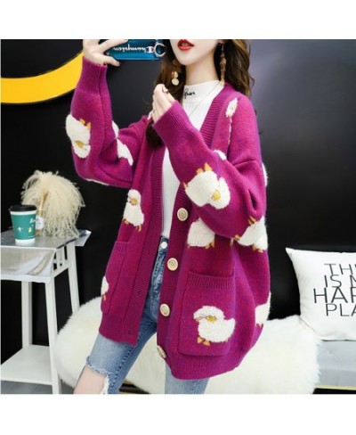 Women Winter V Neck Sheep Knit Sweater Cardigans Coat Kawaii Thick Warm Christmas Sweaters Knitwear Sueter Mujer Long Jacket ...