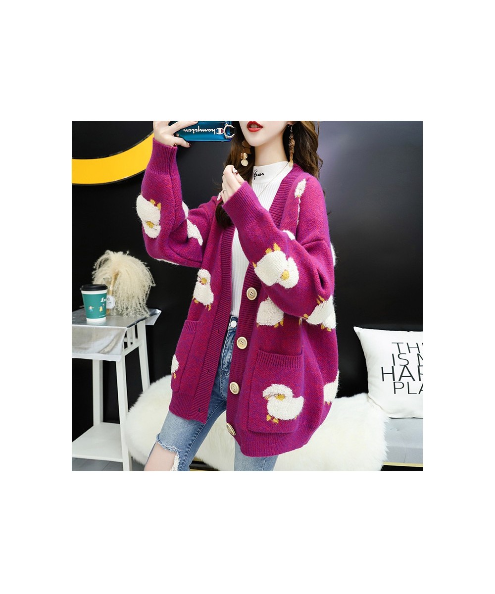 Women Winter V Neck Sheep Knit Sweater Cardigans Coat Kawaii Thick Warm Christmas Sweaters Knitwear Sueter Mujer Long Jacket ...