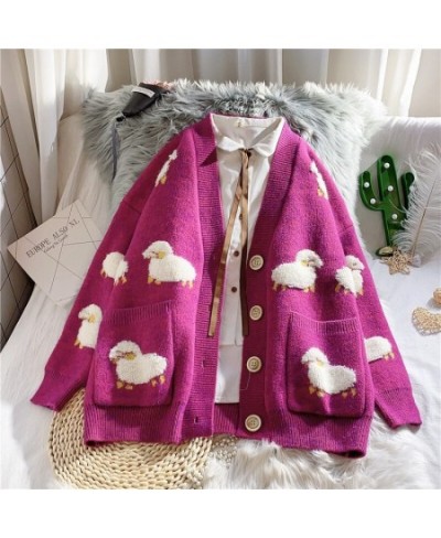 Women Winter V Neck Sheep Knit Sweater Cardigans Coat Kawaii Thick Warm Christmas Sweaters Knitwear Sueter Mujer Long Jacket ...