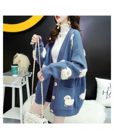 Women Winter V Neck Sheep Knit Sweater Cardigans Coat Kawaii Thick Warm Christmas Sweaters Knitwear Sueter Mujer Long Jacket ...