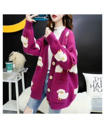 Women Winter V Neck Sheep Knit Sweater Cardigans Coat Kawaii Thick Warm Christmas Sweaters Knitwear Sueter Mujer Long Jacket ...