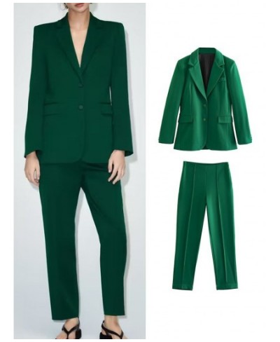 Simple Women Solid Blazer Suit Set 2023 Spring Single Breasted Pockets Jackets Side Zipper Pencil Pants Костюм Mujer $63.79 -...